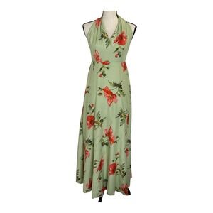 L.K. Bennett Women Dress‎ Maxi Size 4  Green Floral  V-Neck Backless Lined